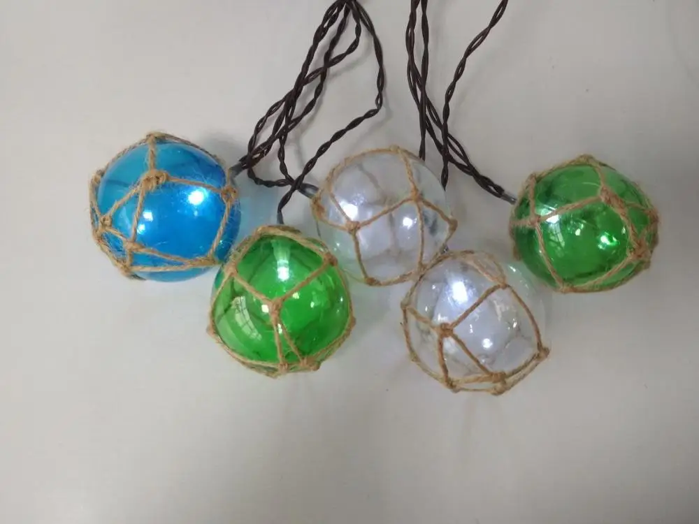 2019New Ideal Christmas Xmas Ornament 10 LED Nautical Fishing Floats Coastal Buoy Beach Style Roped Net Ball String Lights Set