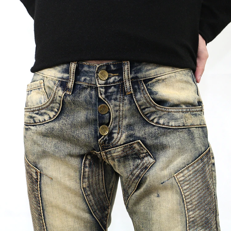 Bulk order men buttons moto biker jeans 100% cotton wholesale china
