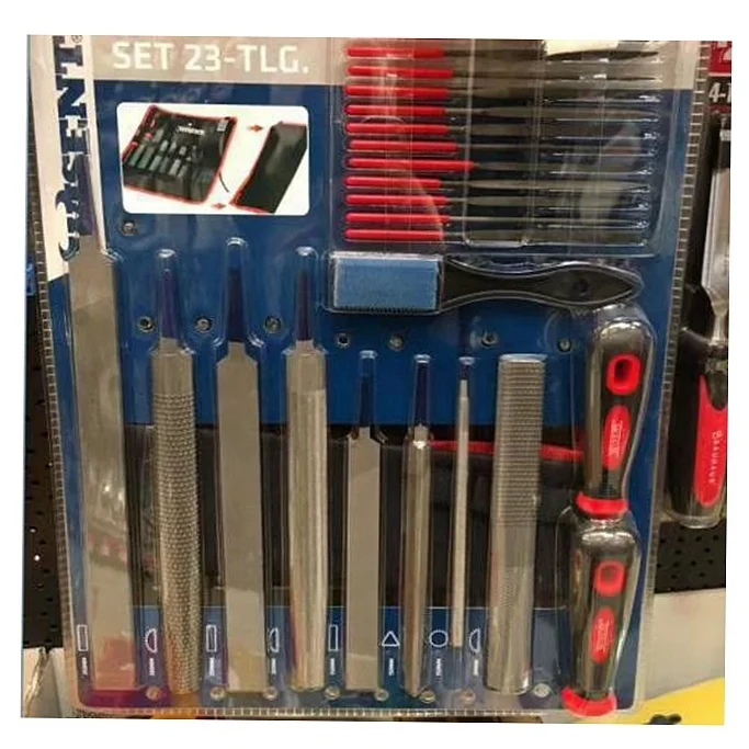 Стальной набор файлов включает в себя плоские, полукруглые, круглые, квадратные и три квадратных напильника