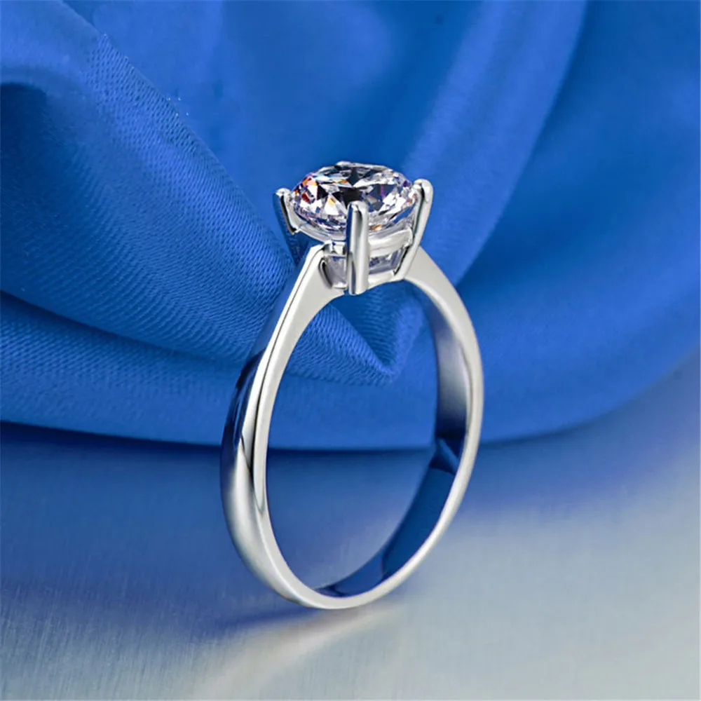 
Lightweight Rings 925 Sterling Silver/Brass Round CZ Wedding Bands Jewelry Gifts Size 6-9# 