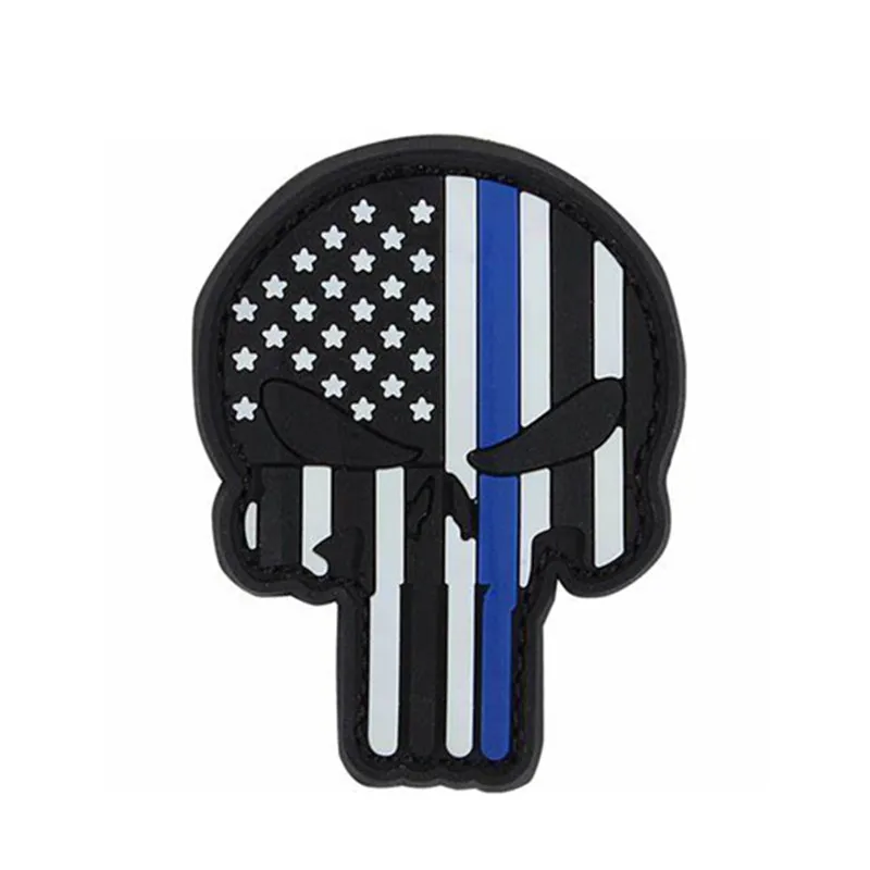 Hot Sell American Flag Punish PVC Patch, Silicon Logo Patches with Hook and Loop Backing, Iron on Rubber Patches