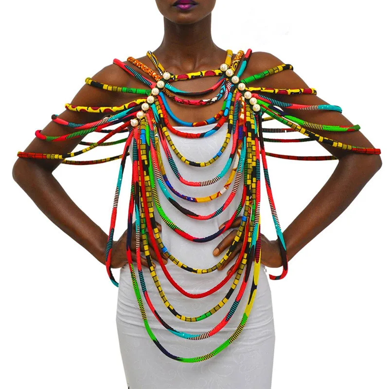 African Ankara Necklaces Jewelry Conversion Piece Rope Necklace Shawl Tribal African Beads Handmade Jewelry Necklace WYX26