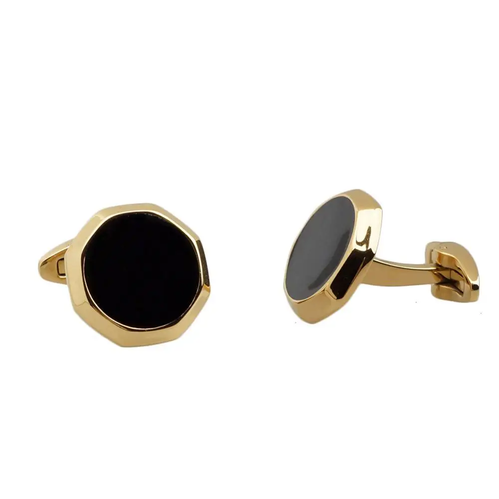 Fashion Polygonal Cufflinks Black Enamel Octagon Custom Vintage Metal Cufflinks