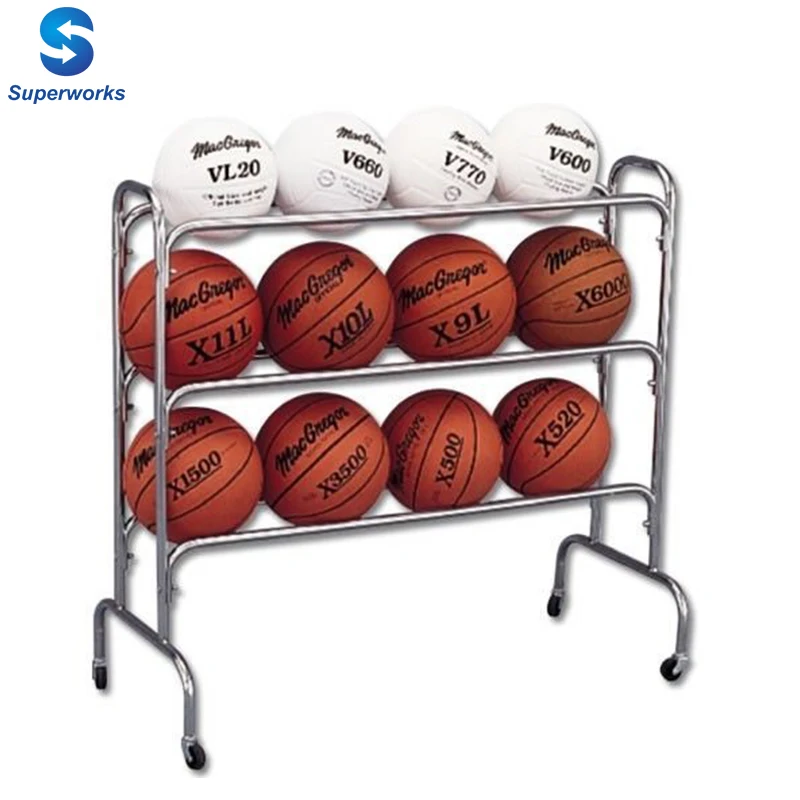 Portable 3-Row 12-Ball Basketball Rack with Wide Body Storage Cart Custom Logo Steel Rim for Kids Indoor Use