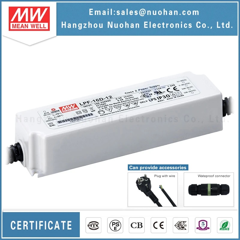 Mean Well LPF-16D-12 12V dimmable led driver 16w 12V led driver with pfc function