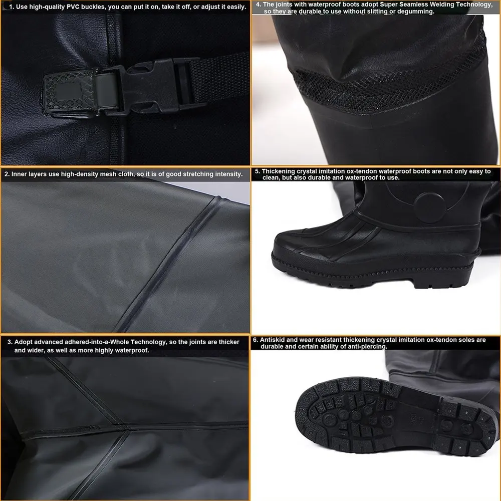 Fishing Chest Waders With Boots Waterproof Breathable Rubber Lightweight Anti-Slip Wading