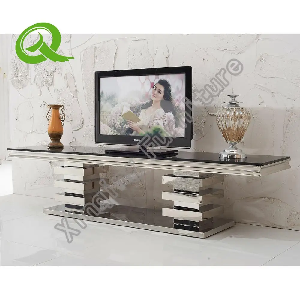 
modern cheap hot sale stainless steel glass top TV unit TV bench 