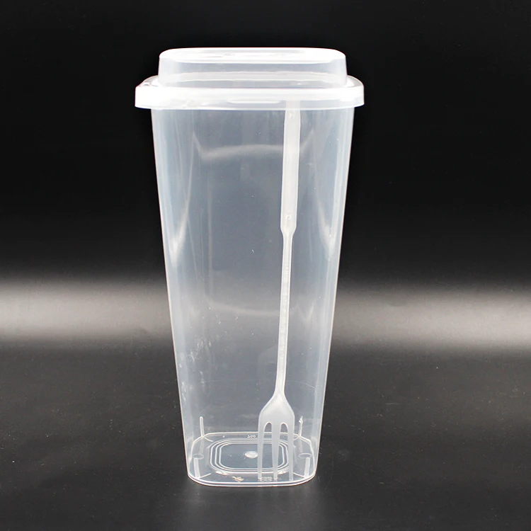 
Hot sell Disposable Plastic Fruit Salad Packaging Cup with Fork and Lid 