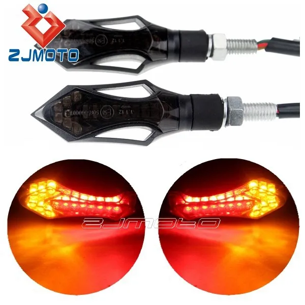 E-marked Approved ZJMOTO Motorcycle 12V LED Signal Light Turn Lamps With Smoke Lens Red+Amber Indicator Blinker For 8mm Bikes