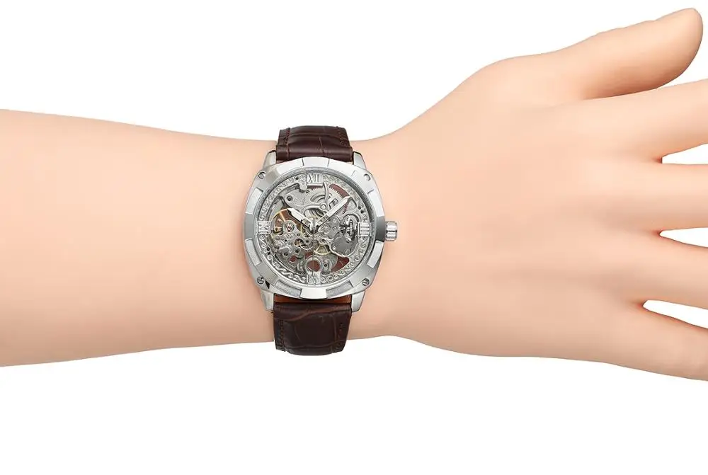 Chinese wholesaler brand FORSINING genuine leather casual custom logo watch automatic skeleton men wrist watch