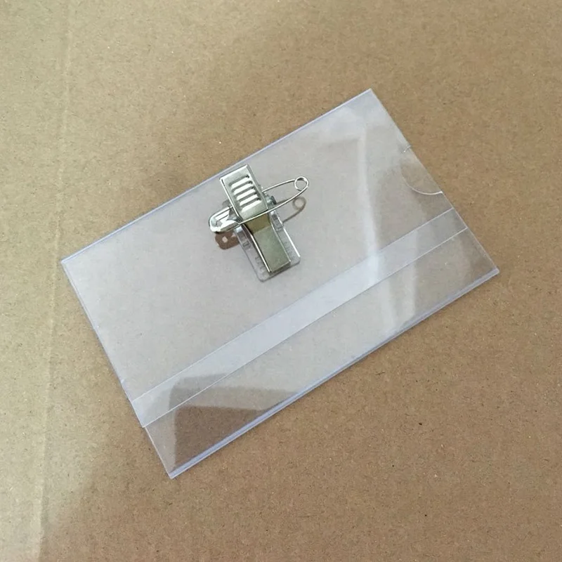 91x62mm / 90x54mm  Pin Clip Name Badge Tag Holder Clear soft PVC ID Card Holder for Office Meeting ID Holding