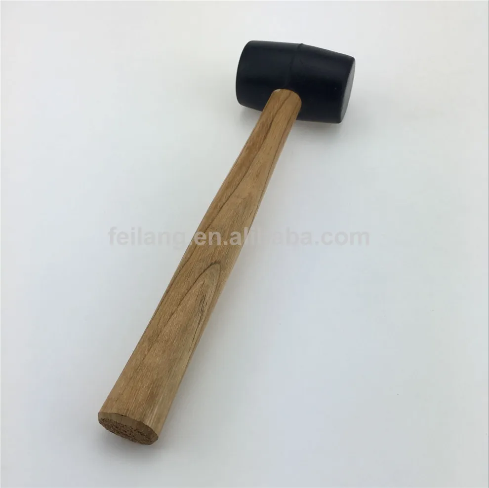 Black Rubber Mallet With Wooden Handle Outdoor Camping Tent Accessories Hammer