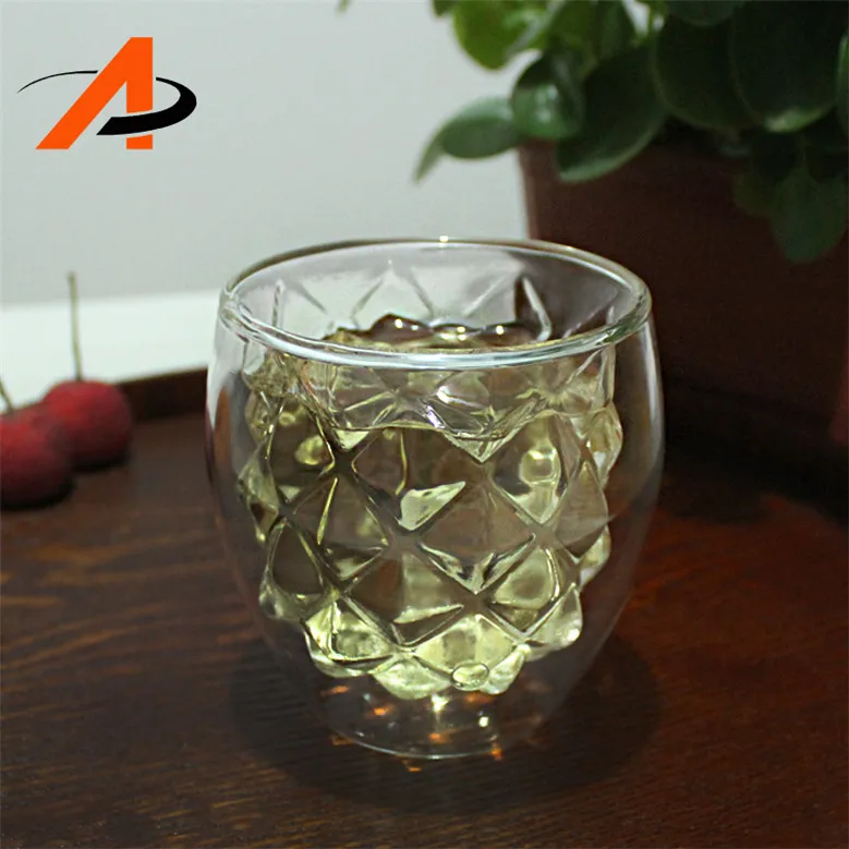 7 OZ Pineapple shaped handmade double wall glass coffee cup
