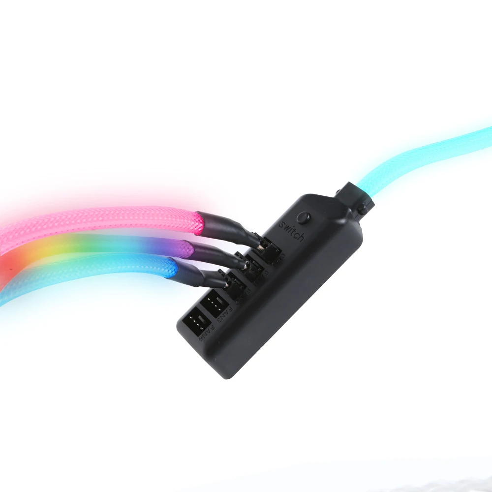 RGB PWM разделитель вентилятора, кабель-концентратор, 5 портов, 1 гнездо на 5 штырьков, 4-контактный разъем, 5-сторонний, полностью черный, для ПК, охлаждающий вентилятор, кабель питания