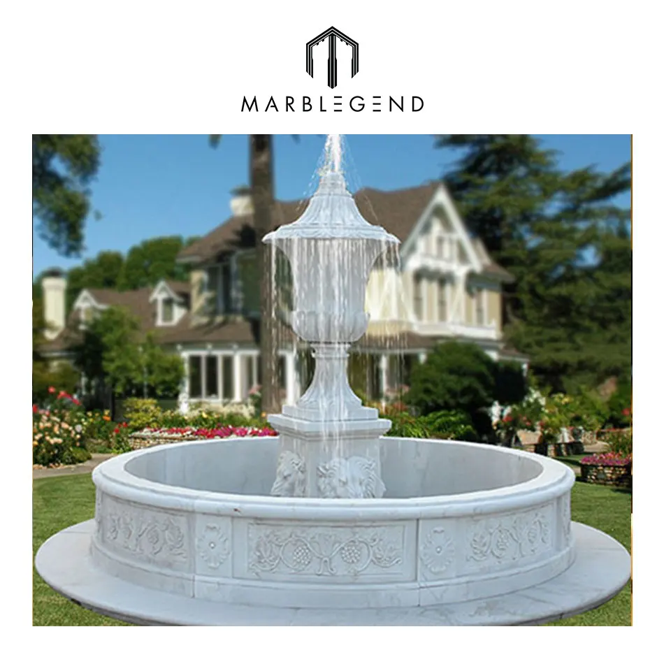 White marble with pond design outdoor garden fountain sculpture