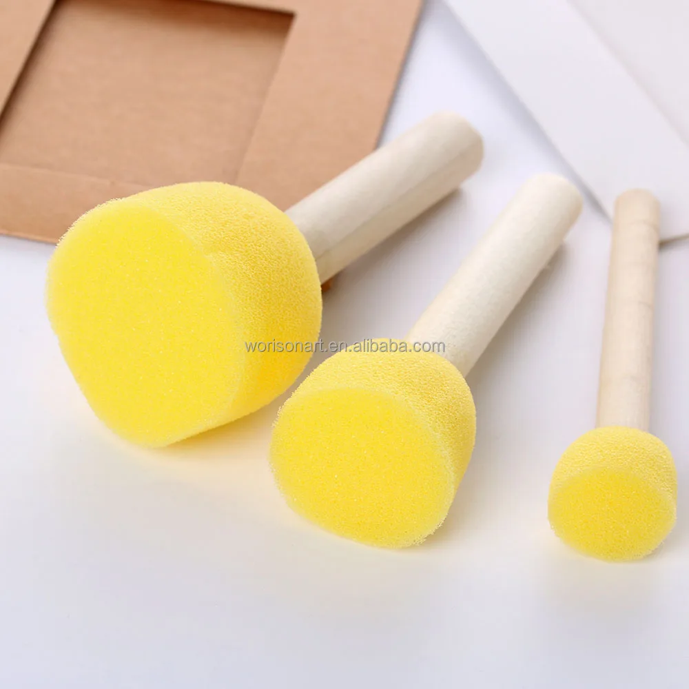 4Pcs/set Sponge Paint Brush Toys Wooden Handle Seal Sponge Brushes Kids Children Drawing Painting Graffiti Tools School Supply