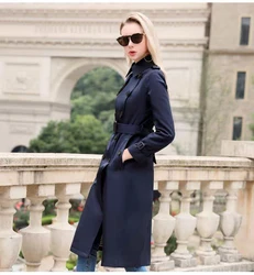 2021 Женский Тренч, длинный стиль, выше колена, 2021, популярная женская одежда, британский стиль, красный Тренч