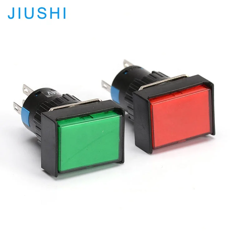 LA16J-11D switch 12v 24v 220v 5pins 1NC 1NO rectangle 16mm push button switch illuminaed red green yellow