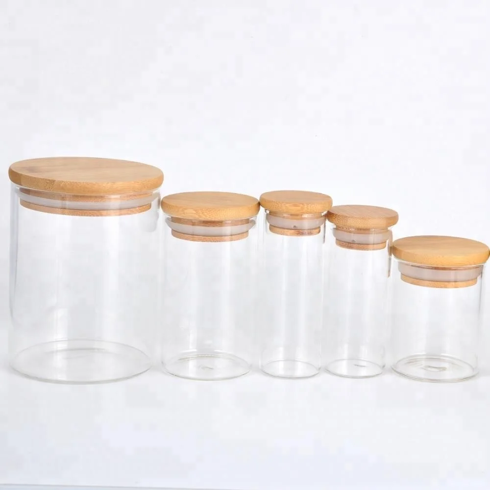 Glass bottle with bamboo lid airtight storage container for tea coffee sugar storage jar canister