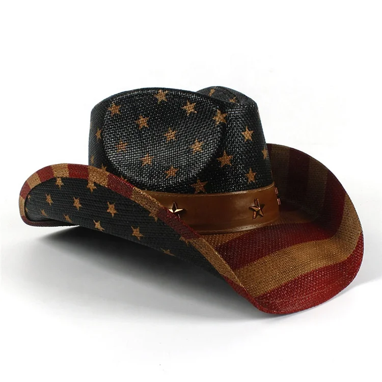 Высококачественная Мужская бумажная соломенная ковбойская шляпа с рисунком американского флага США соломенная шляпа с регулируемыми полями соломенная ковбойская шляпа с флагом США