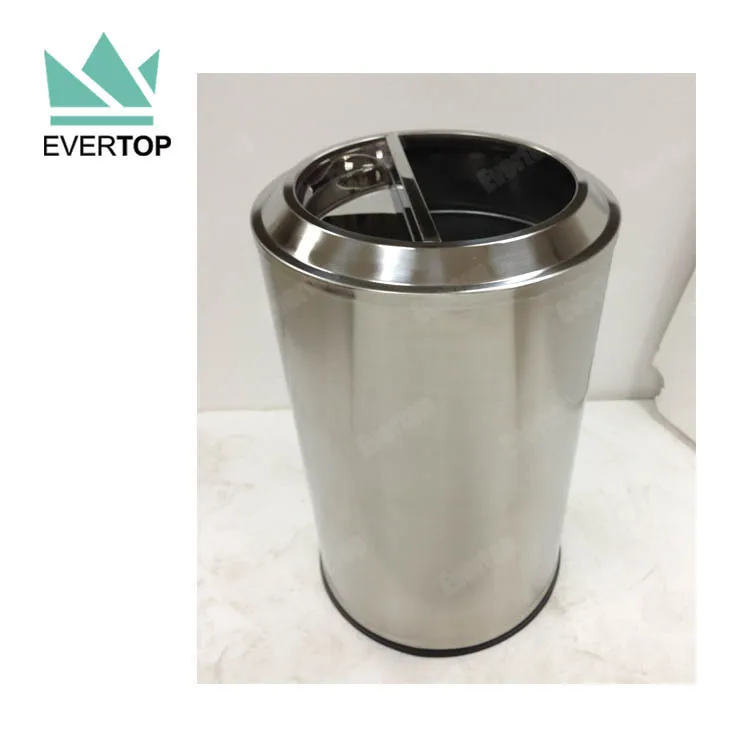 DB-48C 100L Public Airport Underground Trash Can, Semi-Opening Top Large Metal Waste Bin Round w LOGO Printing Waste Container