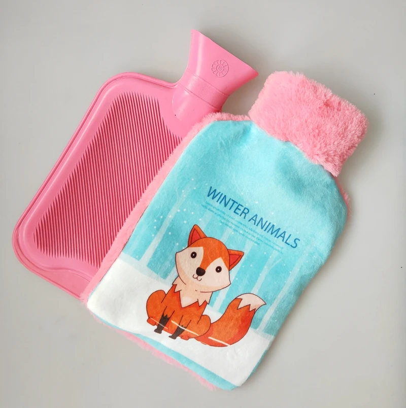 
personal printing on soft plush cover for BS quality rubber hot water bottle 