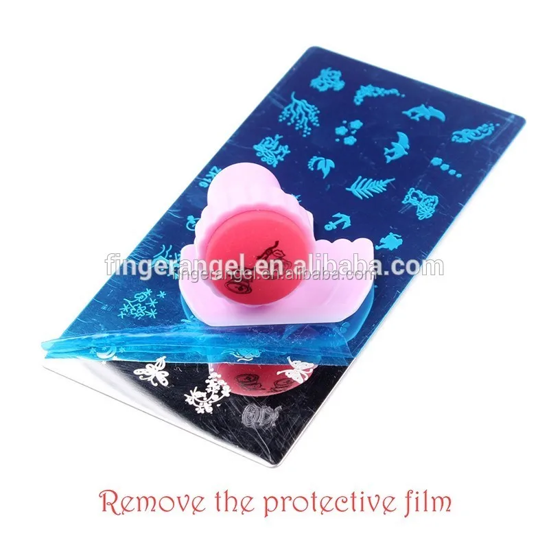 The Factory Price 6*12 Metal Plate With Pink Plastic Holder Nail Art Image Custom Nail Art Stamping Plates