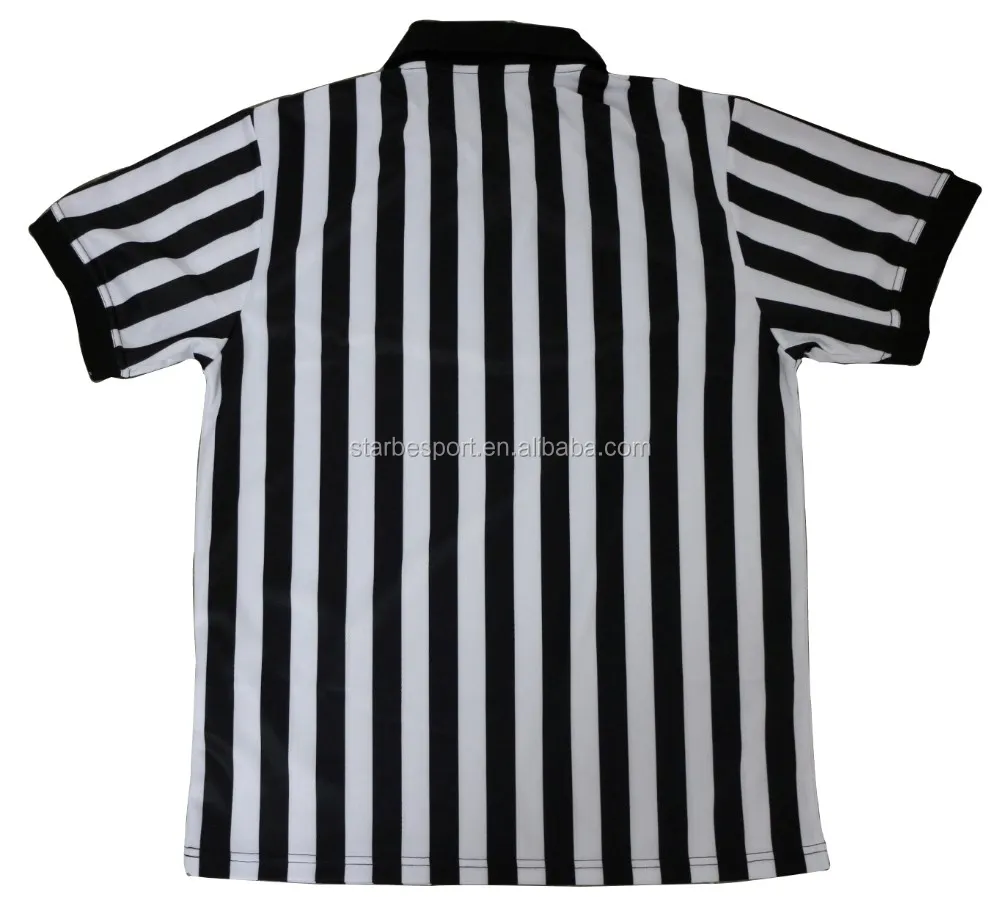 
custom sublimated black white striped referee jersey with elastic arm band 