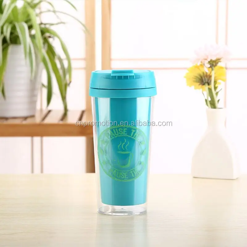 16 OZ customized logo double walled thermal plastic cup with screw lid