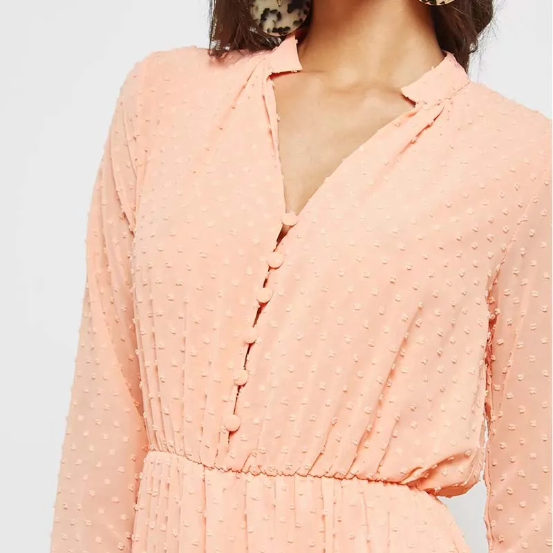 Shopping Fashion Women Custom Button Front Clip Dot Ruffle Maxi Dress Long Dresses Women Summer Dress