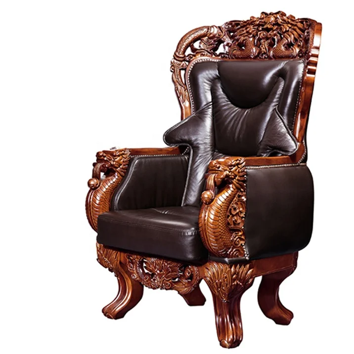 
Asian brown leather four legs dragon office chair luxury boss chair for chairman 