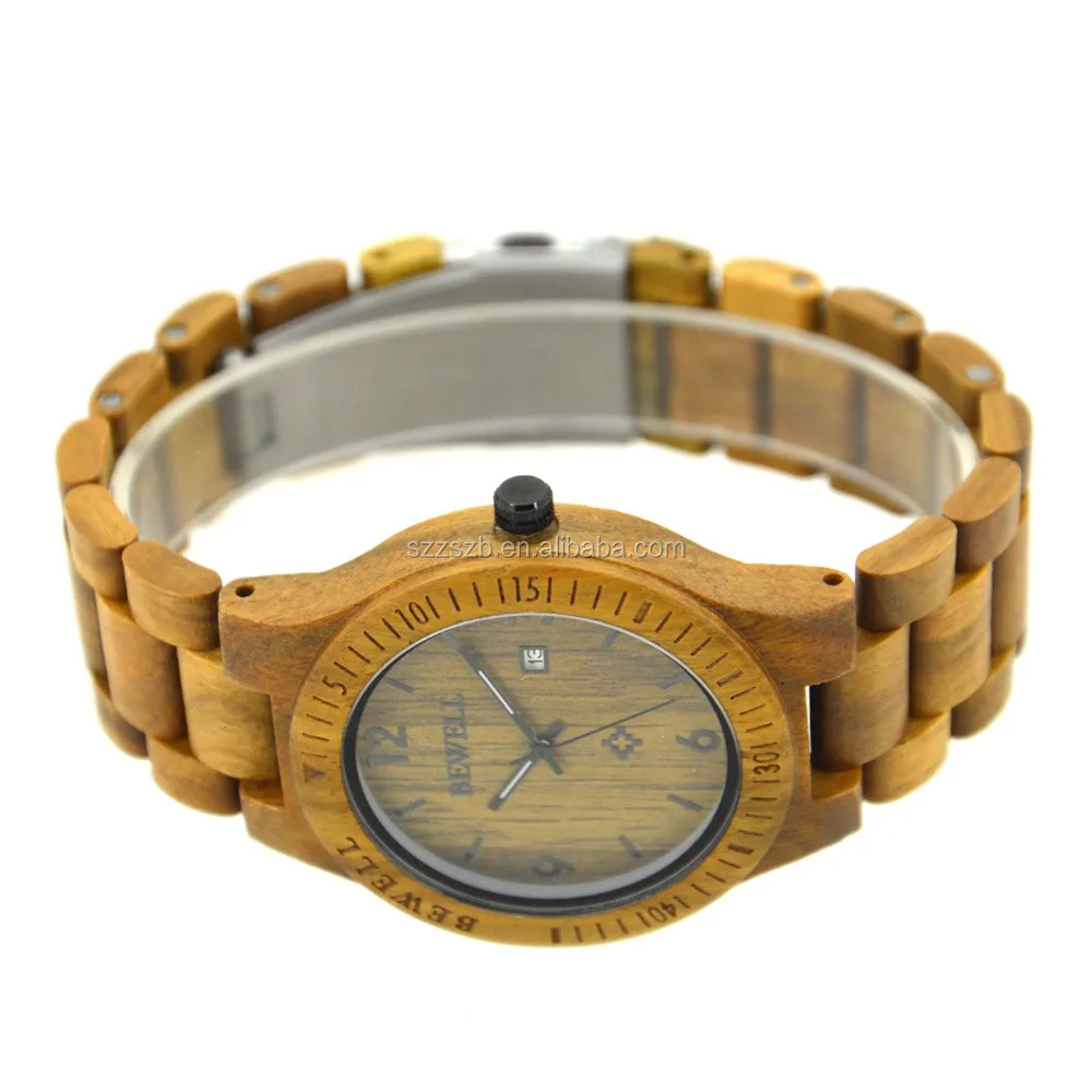 Bewell golden wood watch with japanese movement watch time