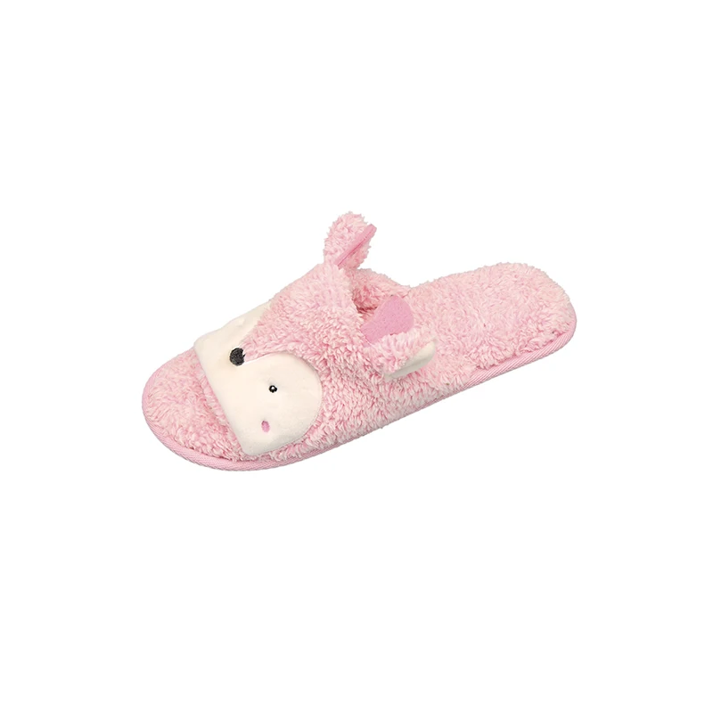 
Women bedroom slippers flat open toe indoor animal plus fur slipper 