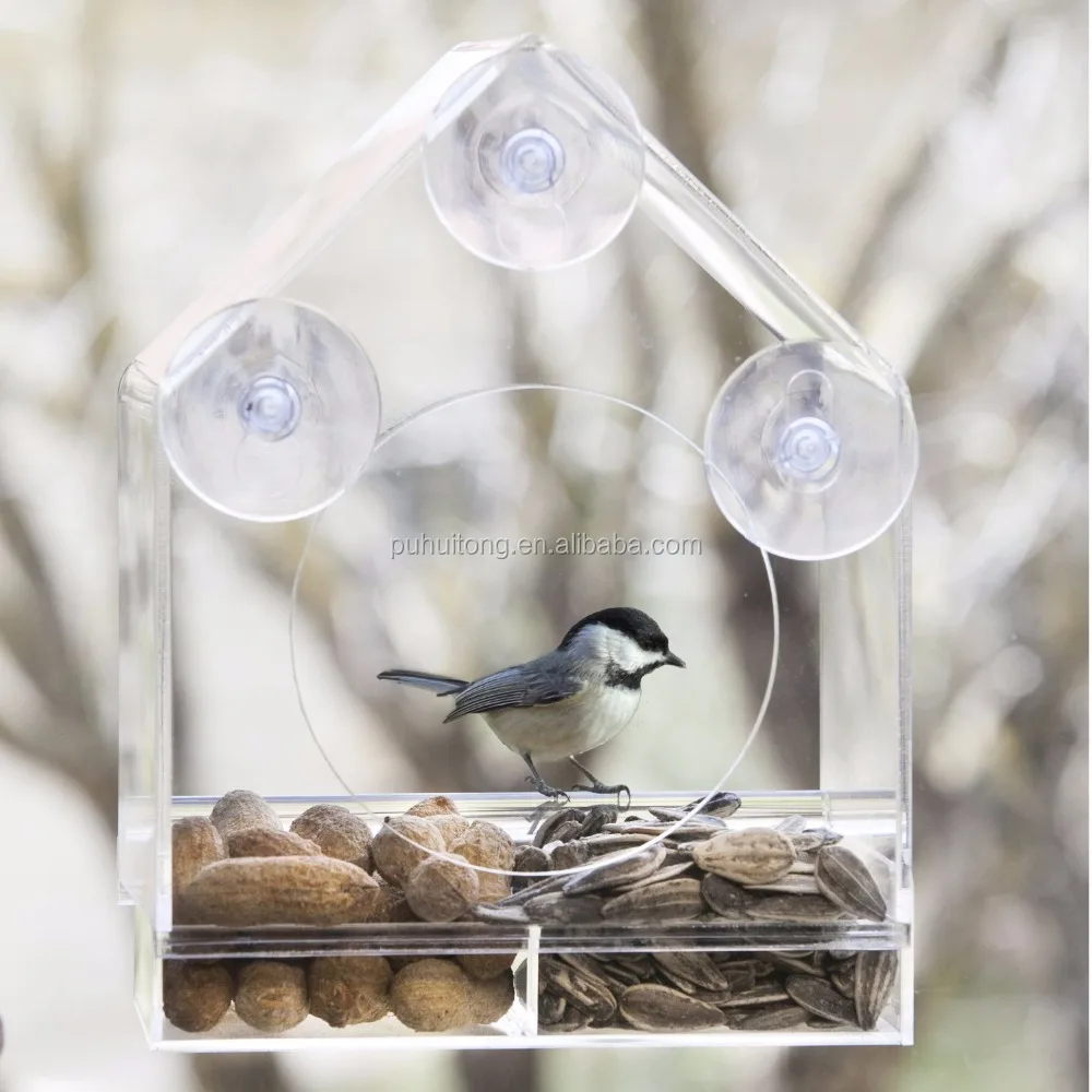 Clear Acrylic Large Window Bird Feeder with Sliding Feed Tray