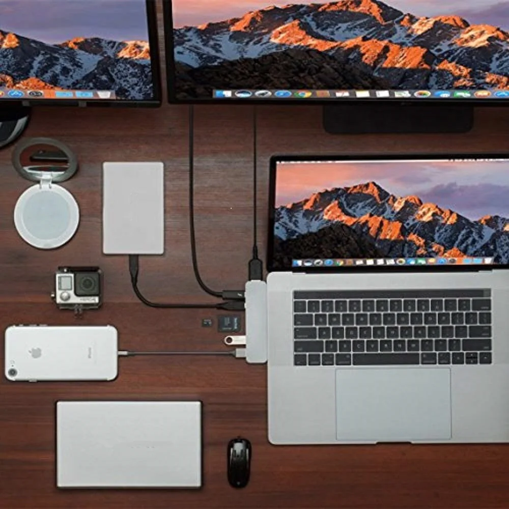  Адаптер 7 в 2 с двумя портами типа C зарядкой PD HDMI слотами для карт TF/ SD USB 3 0 Macbook Pro и т.