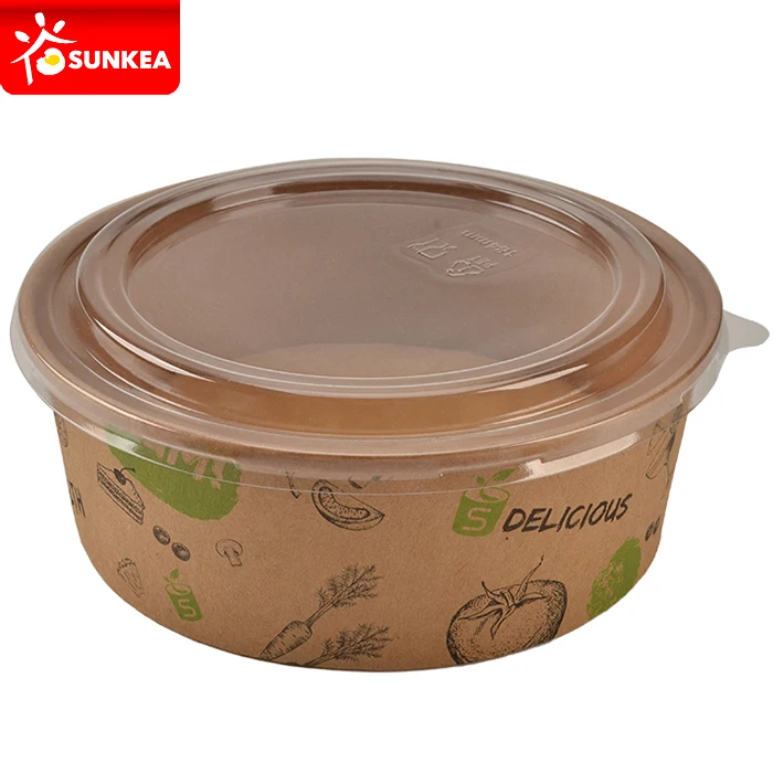 32oz 40oz PLA coating kraft salad paper bowl with lid