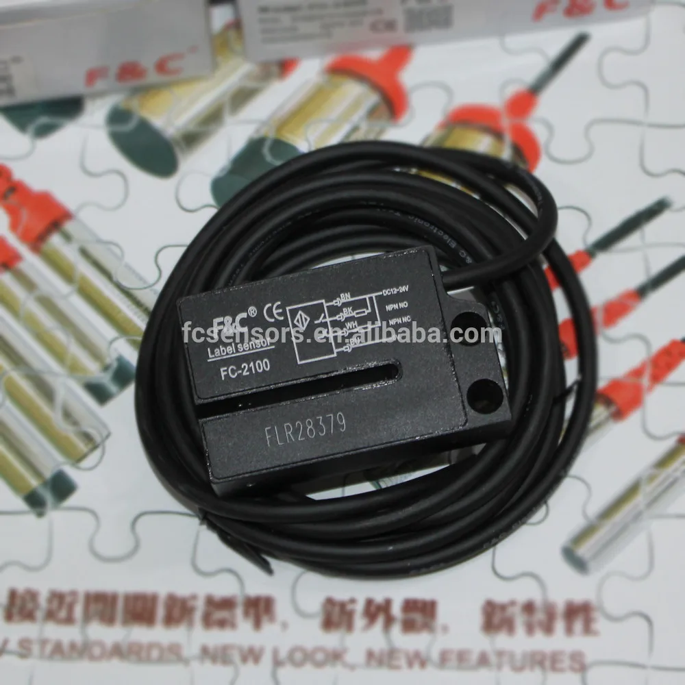 FC-2100 economic CE certificate gap NPN NPN 12-24vDC optical  label sensor, 4-wire, labeling system non-transparent label sensor