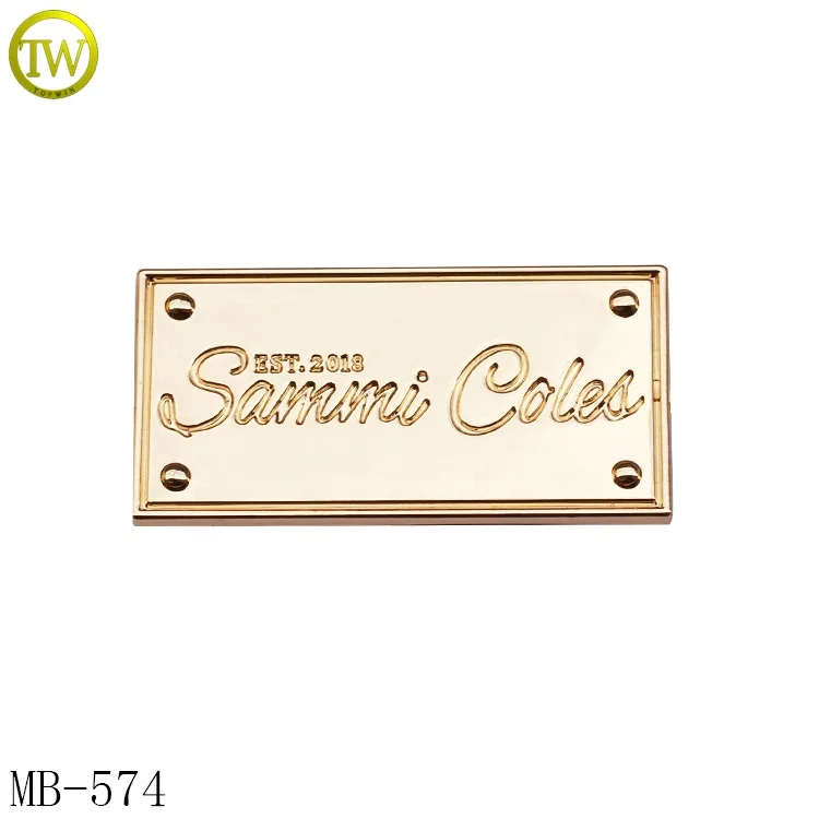 
Small light gold metal plate logo stamped name metal brand tag for bags <span style=