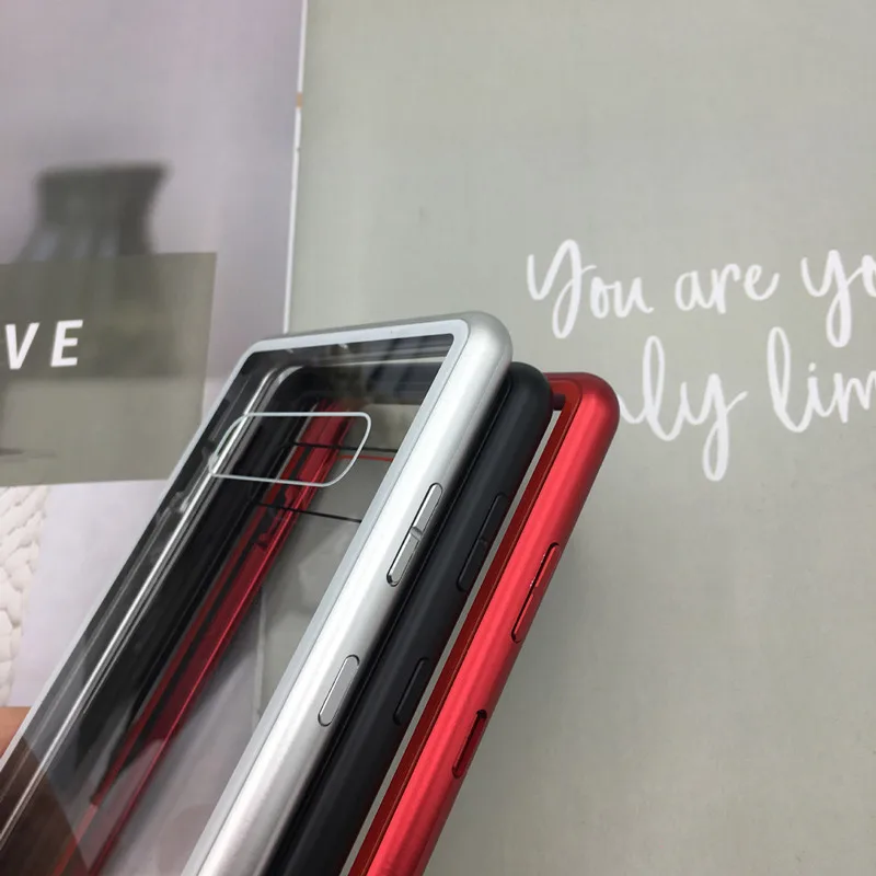 Adsorption Magnetic Case for Samsung Galaxy S10 Case, Magnetic Metal Clear Tempered Glass Back Cover for Samsung Galaxy S10 Plus