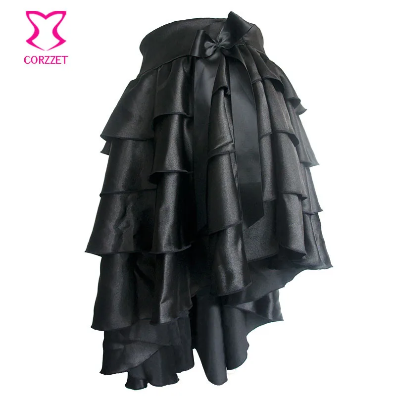 Corzzet Wholesale Black Satin Steampunk Skirt Plus Size Punk Victorian Gothic Dress