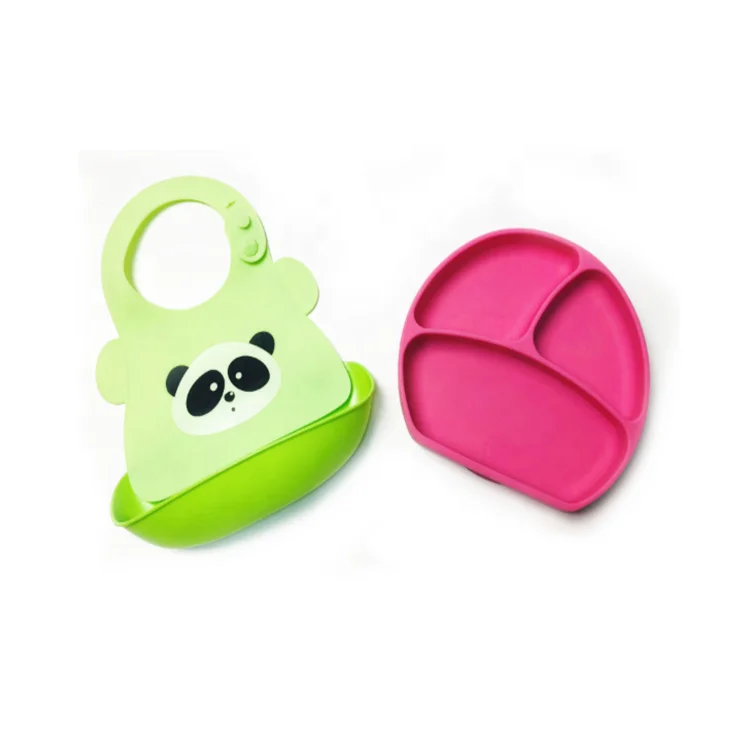 Новый дизайн Детские еда класс силиконовый нагрудник с PE карман съемный нагрудник Sicicone Пластины Комплект