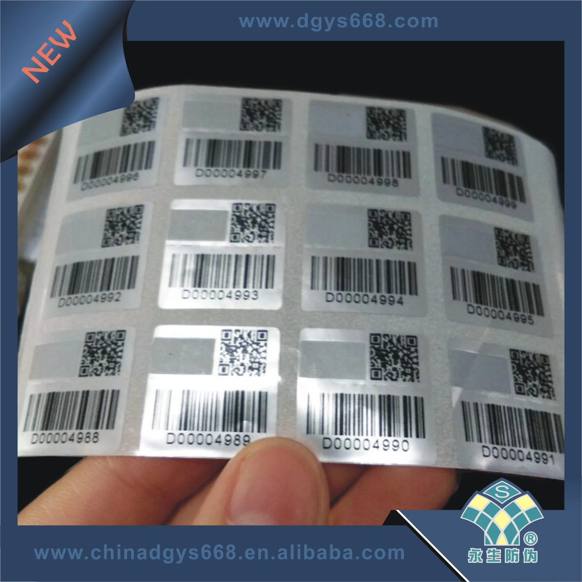 Customized digital bar/QR code 3D holographic security sticker scratch off label