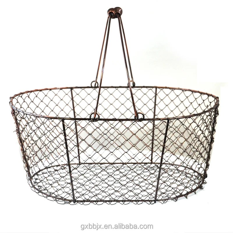 Wholesales Household Storage Type Oval Black Or White Woven Mesh Basket with Swing Handle