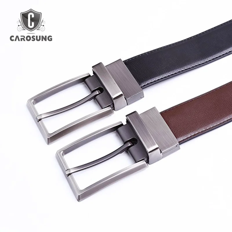 Wholesale 35mm Gunmetal Needlepoint Pin Buckle Metal Reversible 100% Cowhide Leather Men Belt