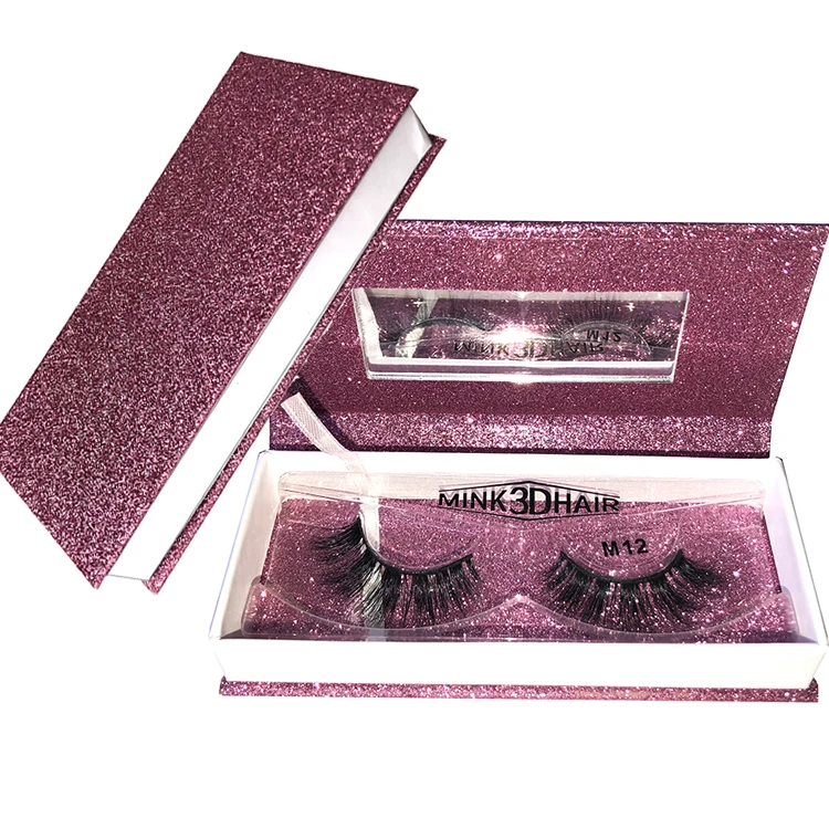 
Magnetic eyelashes case with mirror 100% Real Mink Fur Lash Package black glitter Eyelash Box OEM Custom Logo Packaging 