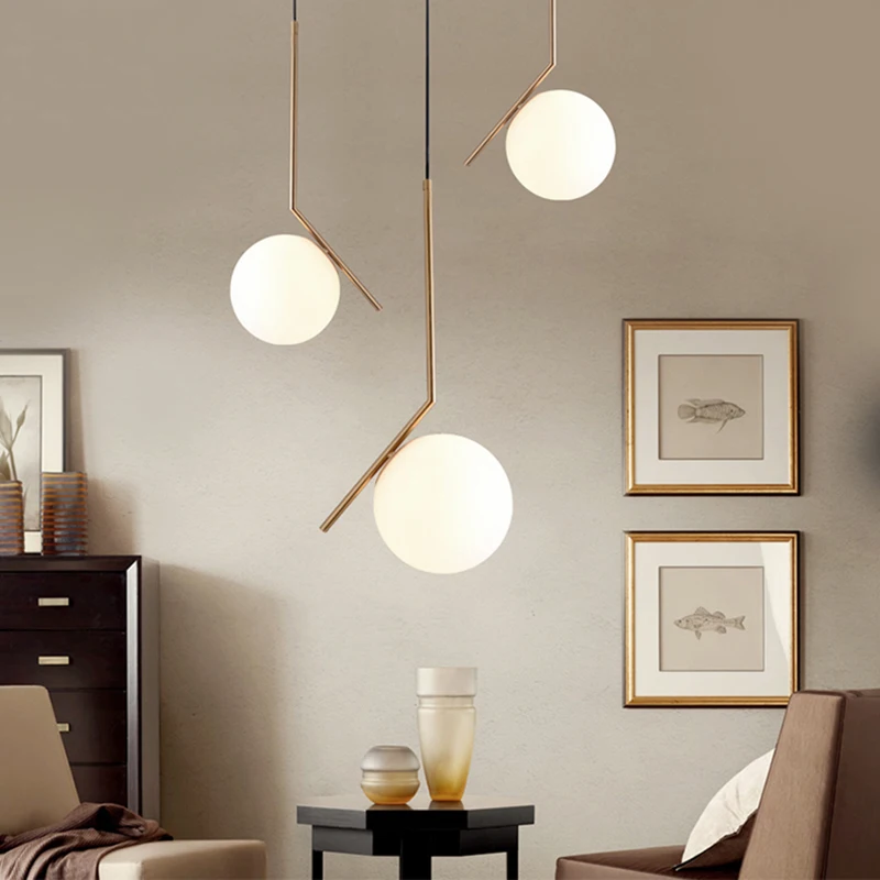 
Luxury decorative gold metal round ball glass fancy hanging pendant lights for shop or living room 