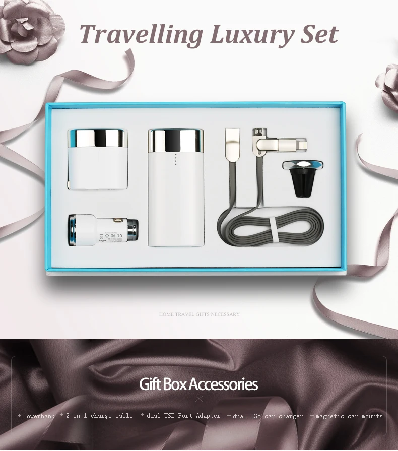 Внешний аккумулятор с логотипом на заказ, подарочный набор для настенного зарядного устройства с кабелем 2 в 1, автомобильное зарядное устройство и магнитные крепления