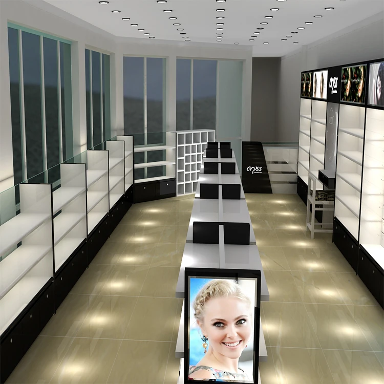 Slap-up cosmetic shop interior design, factory direct sale cosmetic display stand