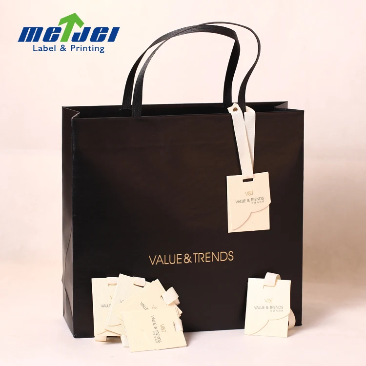 Customize Recycled Black Paper Luxury Bag With Hot Stamping Gold logo For Shopping