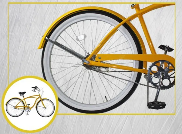 26 Inch chopper lowrider adult bicycle yellow mens stretch beach cruiser bike